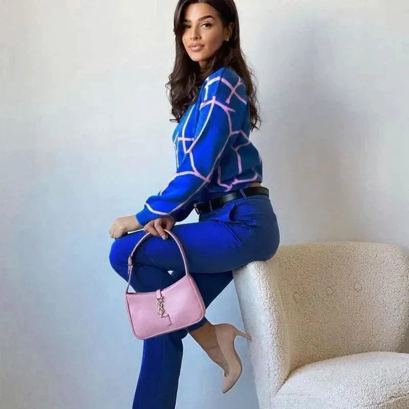 Alice Knit Crew Neck Sweater In Blue - St Vesti | Shop Women’s Knitwear & Jumpers Online