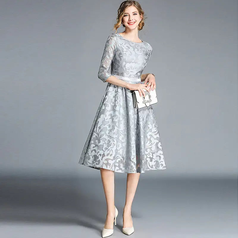 Allegra lace cocktail midi dress - grey / s - st vesti | all dresses - cocktail dresses formal dresses + more.