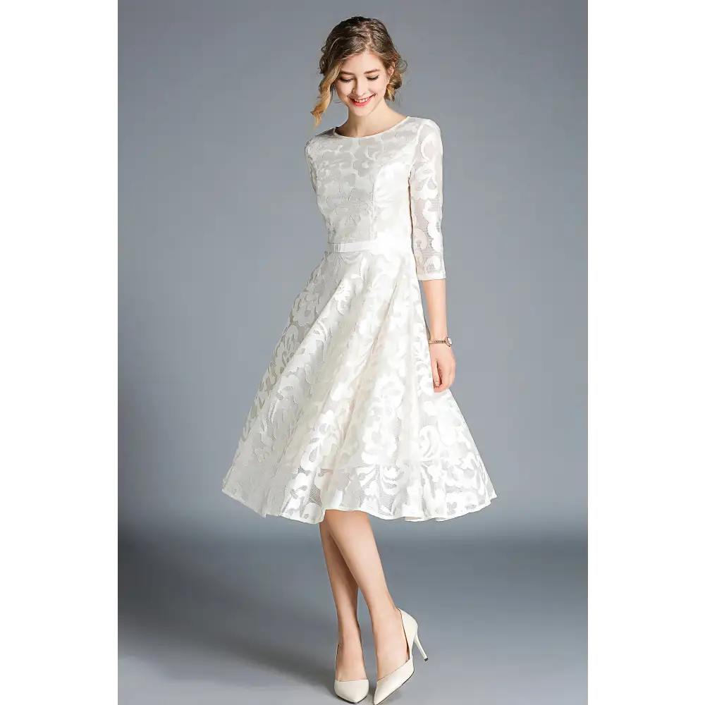 Allegra lace cocktail midi dress - apricot / s - st vesti | all dresses - cocktail dresses formal dresses + more.