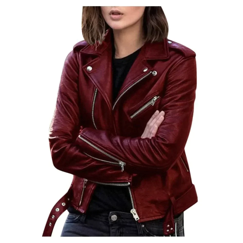 Amy Faux Leather Biker Jacket - Maroon / s - St Vesti | Coats & Jackets