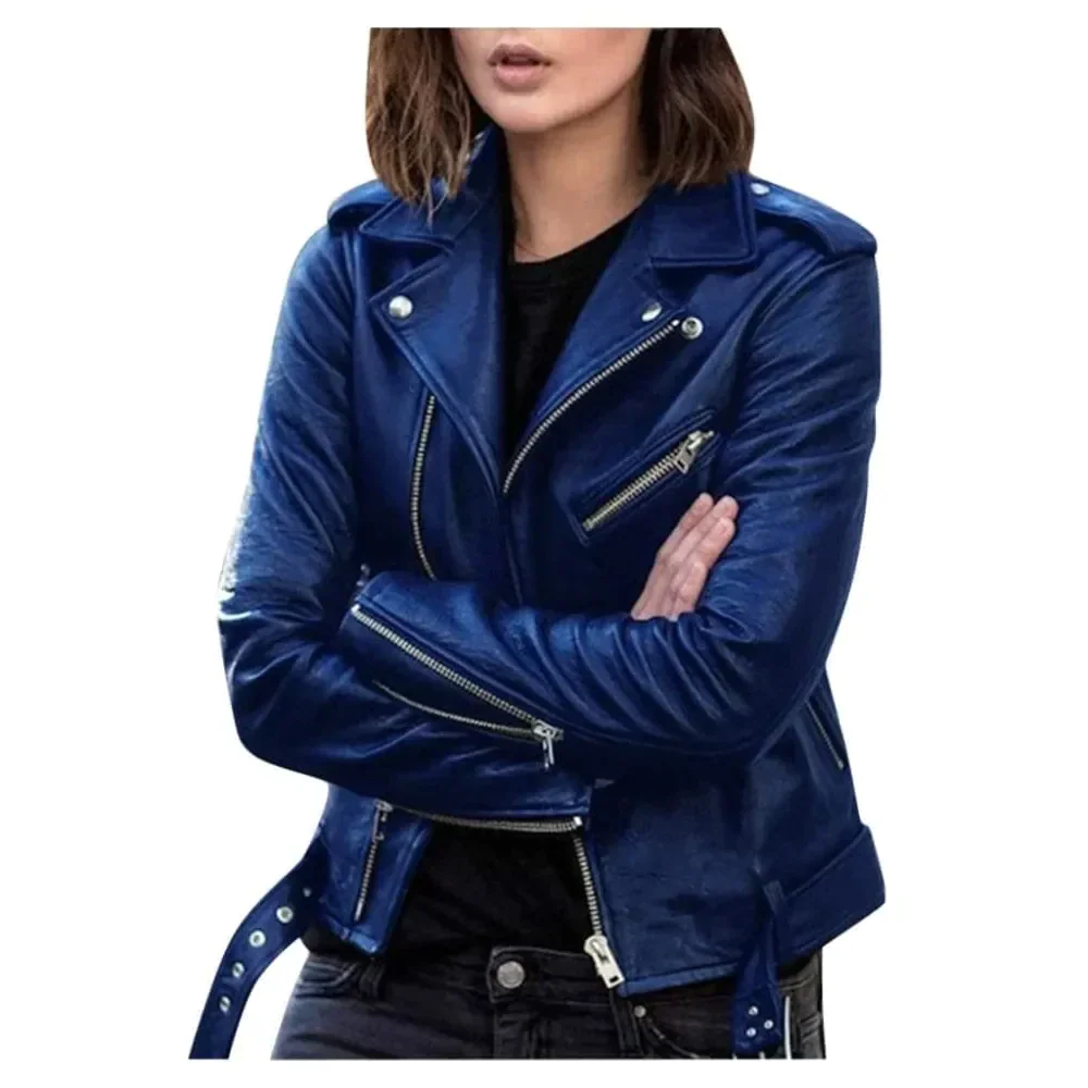 Amy Faux Leather Biker Jacket - Blue / s - St Vesti | Coats & Jackets