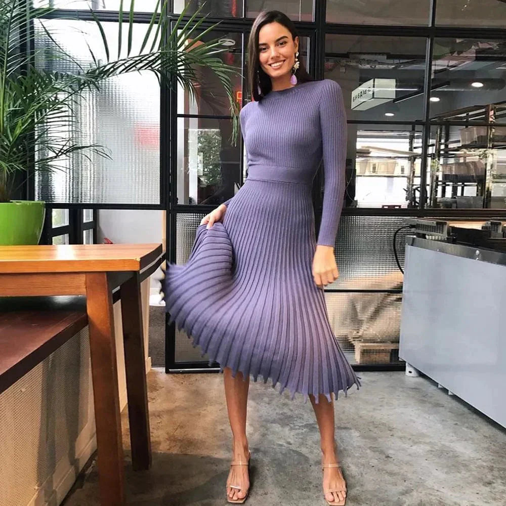 Amy Knit Pleated Midi Dress - Purple / s - St Vesti | All Dresses - Cocktail Dresses Formal Dresses + More.