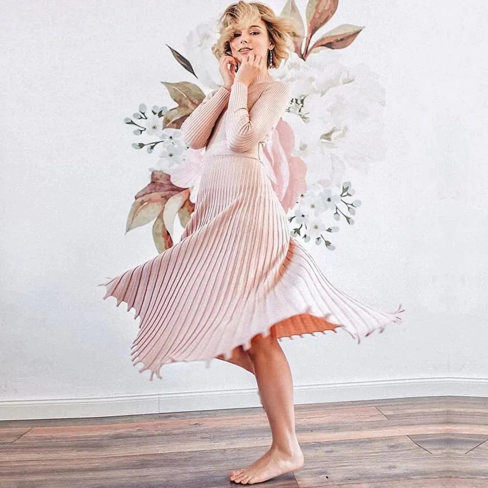 Amy Knit Pleated Midi Dress - Nude / s - St Vesti | All Dresses - Cocktail Dresses Formal Dresses + More.