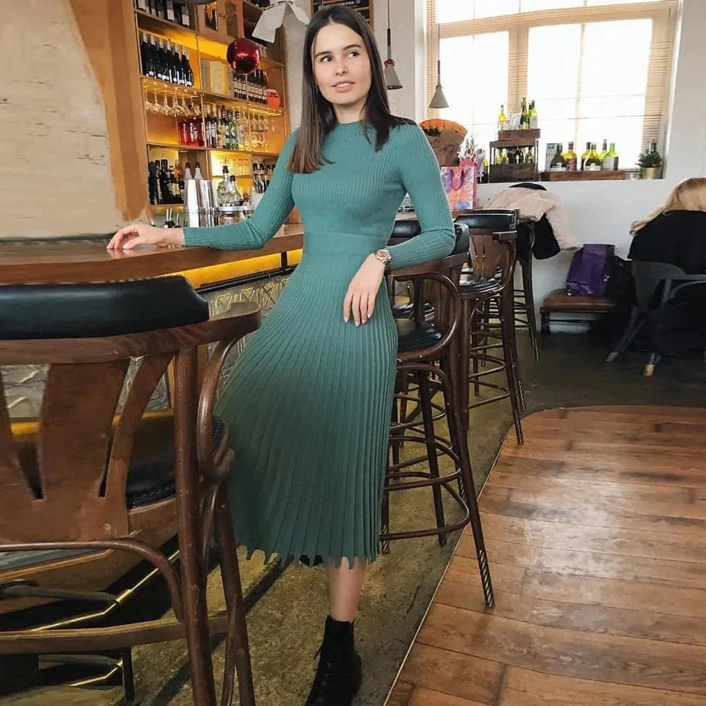 Amy Knit Pleated Midi Dress - Green / s - St Vesti | All Dresses - Cocktail Dresses Formal Dresses + More.