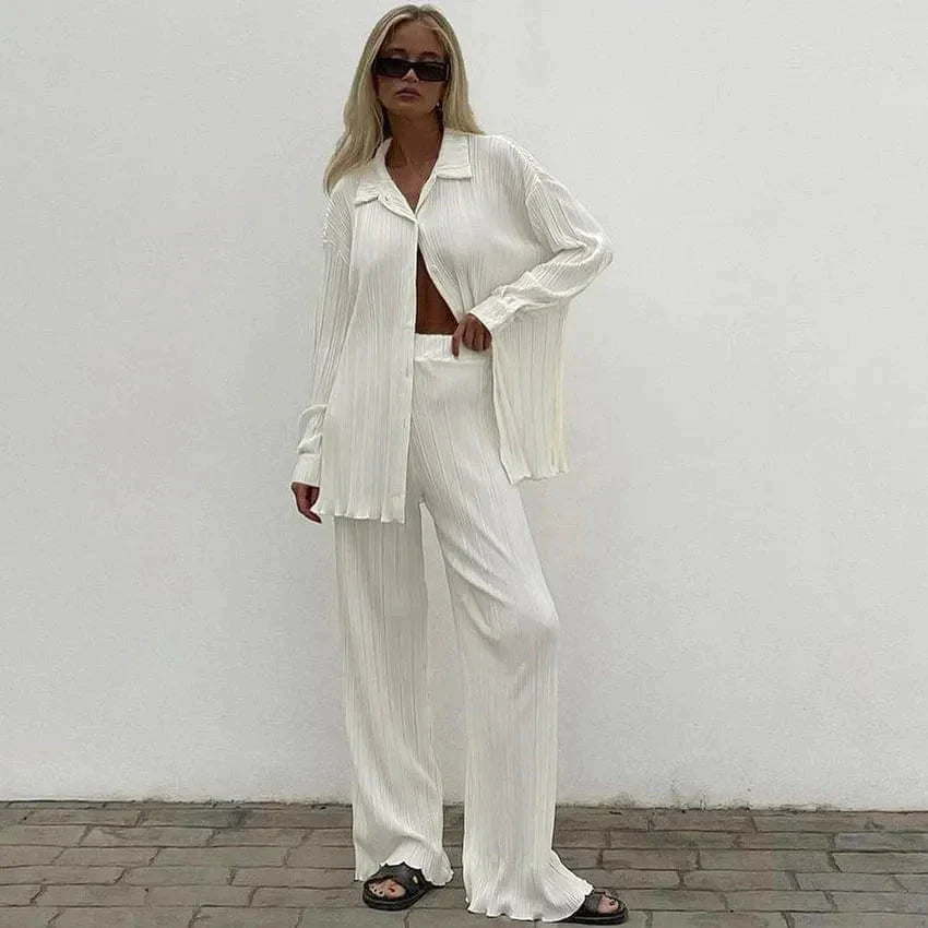 Anna Pleated Two Piece Set In White - St Vesti | Maternity Clothes