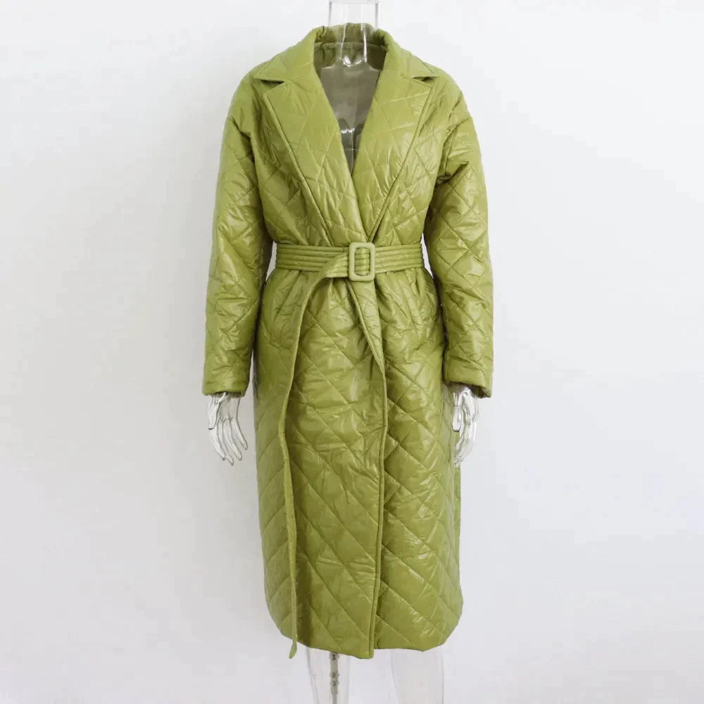 Anna Quilted Longline Coat - Green / s - St Vesti | Coats & Jackets