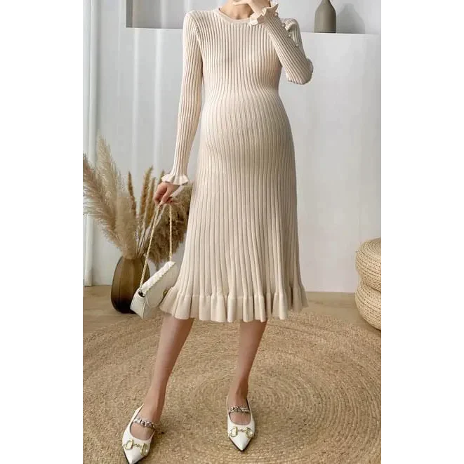 Annabella Maternity Knit Dress - Apricot / One Size - St Vesti | Maternity Clothes