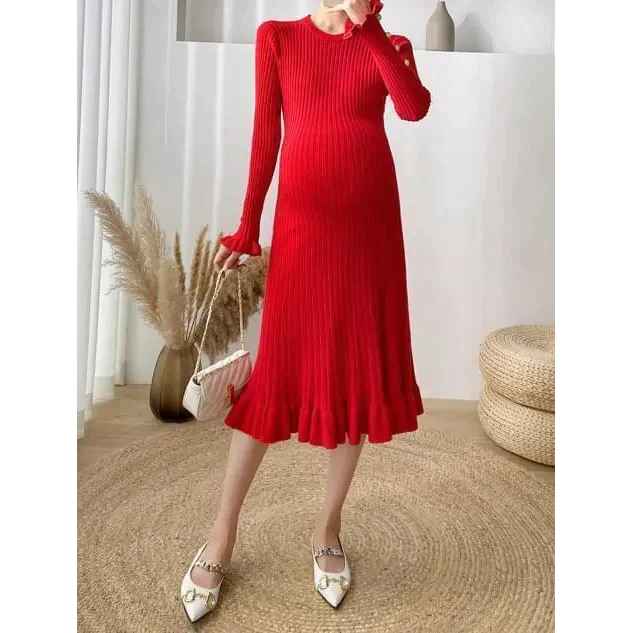 Annabella Maternity Knit Dress - Red / One Size - St Vesti | Maternity Clothes