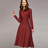 Plaid Elegant Midi Dress - Red / s - St Vesti