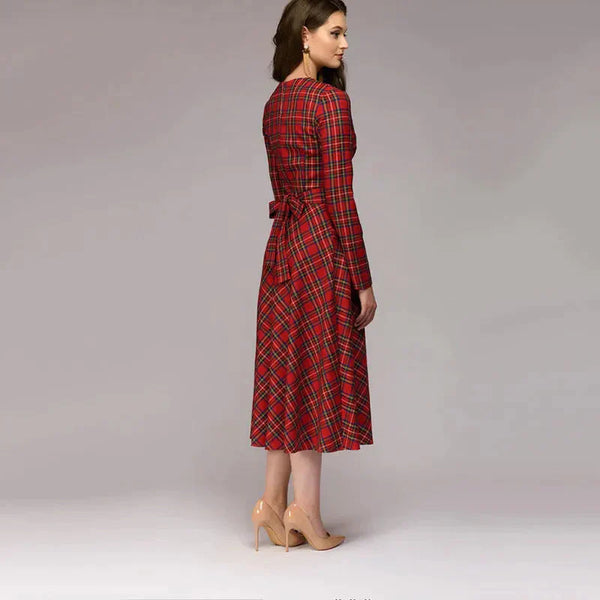 Plaid Elegant Midi Dress - St Vesti