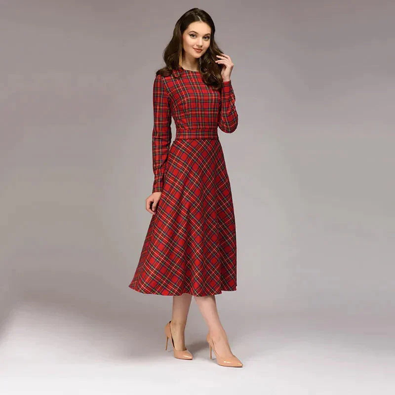 Plaid Elegant Midi Dress - St Vesti