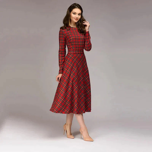 Plaid Elegant Midi Dress - St Vesti