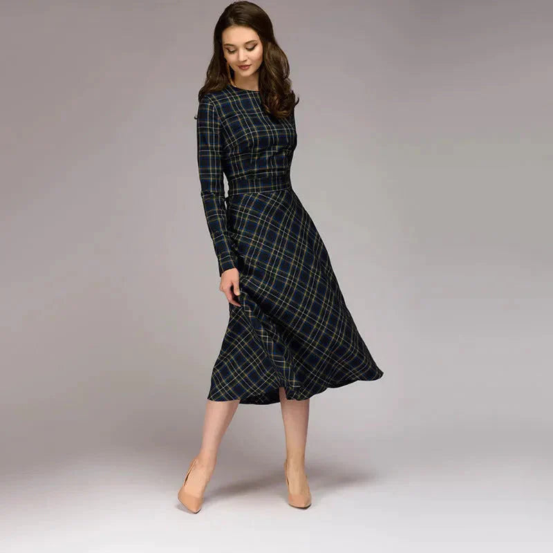Plaid Elegant Midi Dress - St Vesti