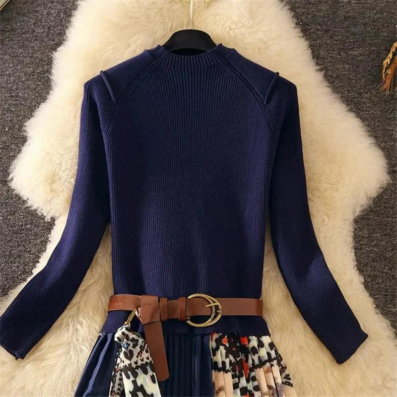 Beverly Pleated Print Knit Midi Dress - Blue / s - St Vesti | All Dresses - Cocktail Dresses Formal Dresses + More.