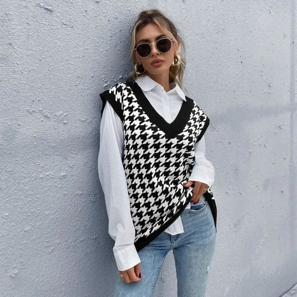 Bridgett Checkered Knit Vest - St Vesti | Blazers & Cardigans