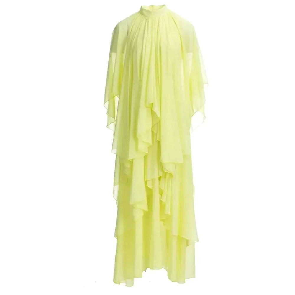 Butterfly Draped Asymmetrical Dusty Rose/yellow Maxi - Yellow / s - St Vesti | All Dresses - Cocktail Dresses Formal