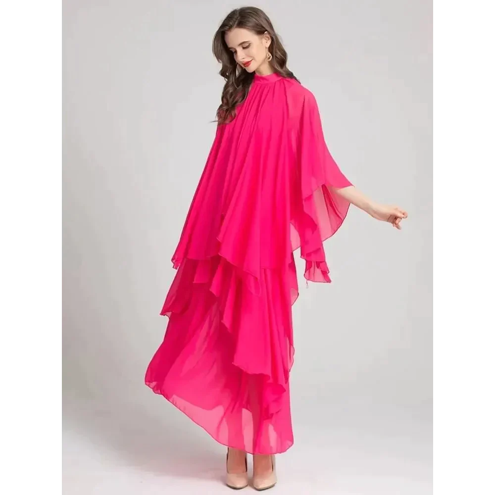 Butterfly Draped Asymmetrical Dusty Rose/yellow Maxi - Red / s - St Vesti | All Dresses - Cocktail Dresses Formal