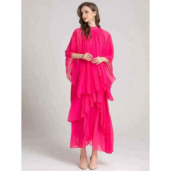 Butterfly Draped Asymmetrical Dusty Rose/yellow Maxi - St Vesti | All Dresses - Cocktail Dresses Formal Dresses + More.