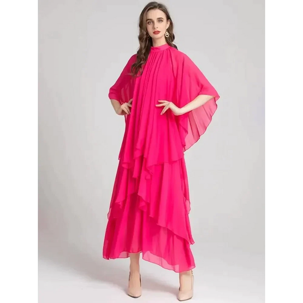 Butterfly Draped Asymmetrical Dusty Rose/yellow Maxi - St Vesti | All Dresses - Cocktail Dresses Formal Dresses + More.