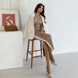 Calina Contrast Knit Midi Dress - Apricot / One Size - St Vesti | All Dresses - Cocktail Dresses Formal Dresses + More.