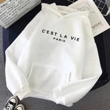 C’est La Vie Hoodie Sweater - White / s - St Vesti | Plus Size
