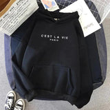 C’est La Vie Hoodie Sweater - Black / s - St Vesti | Plus Size