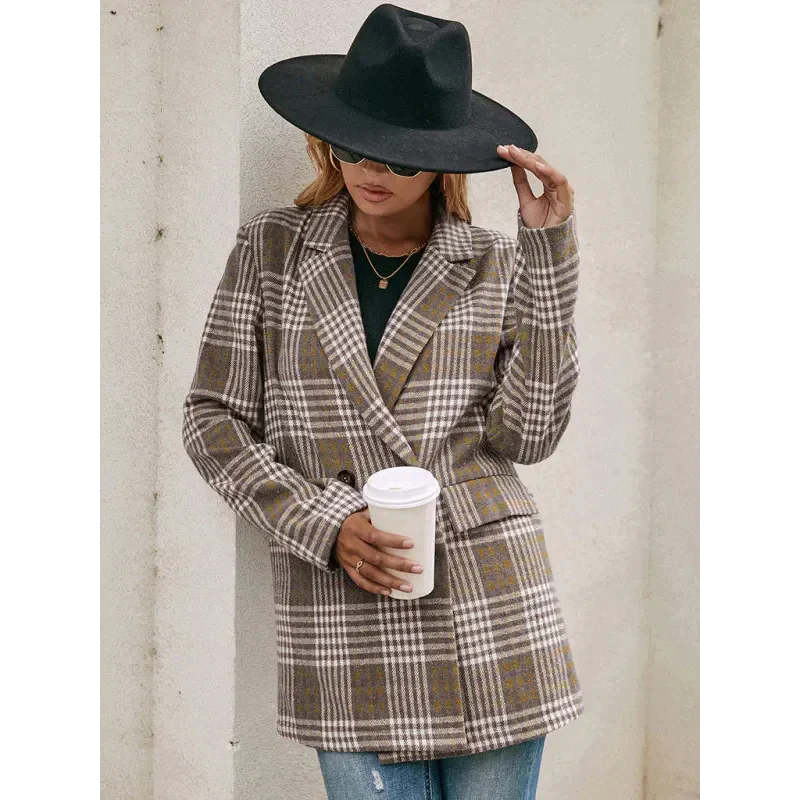 Check Double Breasted Blazer - St Vesti | Blazers & Cardigans