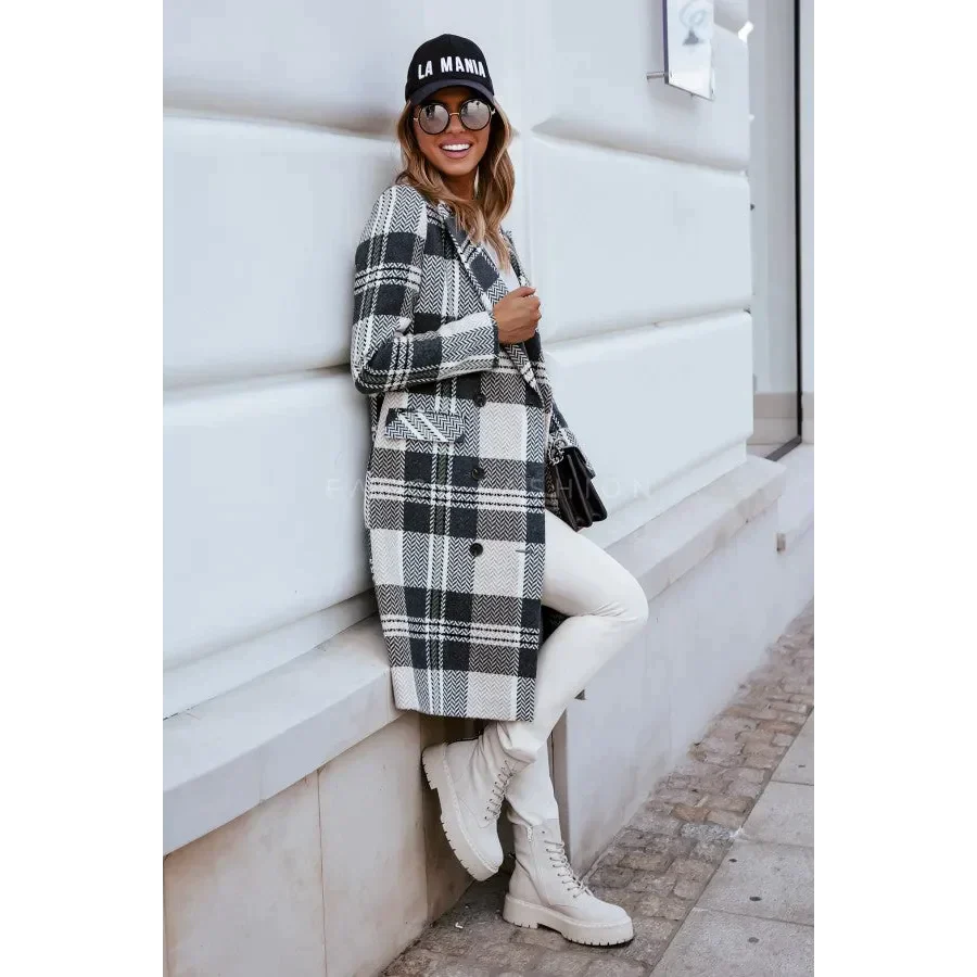 European And American Fashion Plaid Woolen Coat - St Vesti