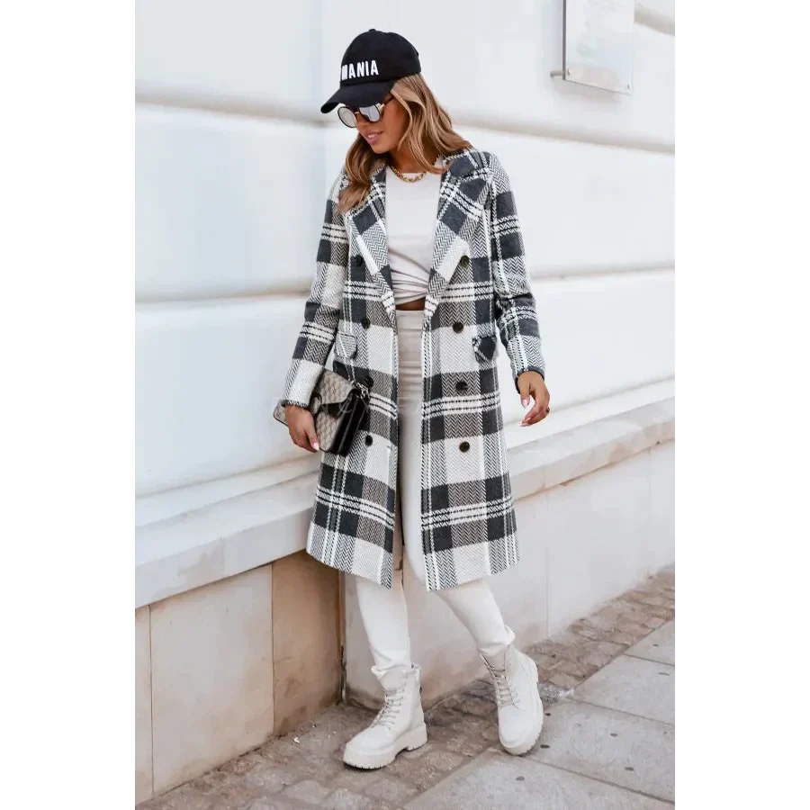 European And American Fashion Plaid Woolen Coat - Grey / s - St Vesti
