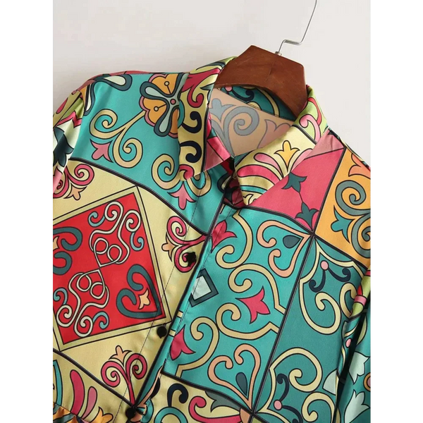 Colourful Long Sleeve Midi Dress - Green / s - St Vesti | All Dresses - Cocktail Dresses Formal Dresses + More.