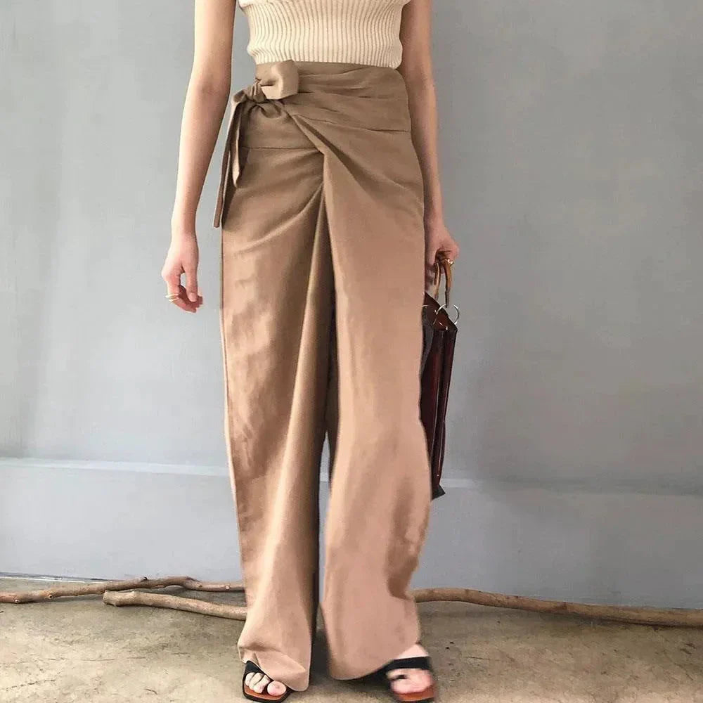 Core Linen Tie Up Pant - Khaki / s - St Vesti | Women’s Pants | Jeans Trousers Pants Joggers & Culottes