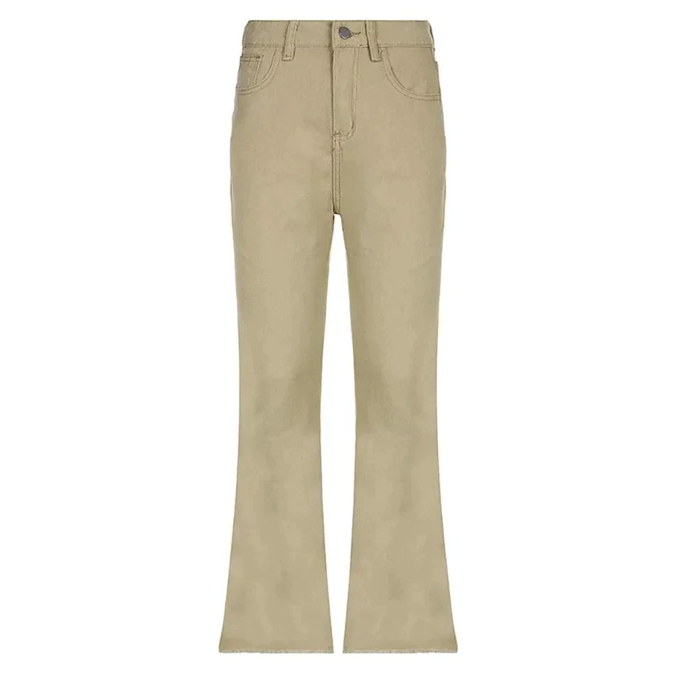 Deck High Wide Leg Jeans In Khaki - Khaki / s - St Vesti | Women’s Pants | Jeans Trousers Pants Joggers & Culottes