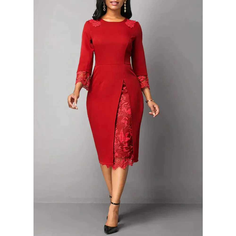 Eden Lace Step Midi Dress In Red - Red / s - St Vesti | All Dresses - Cocktail Dresses Formal Dresses + More.