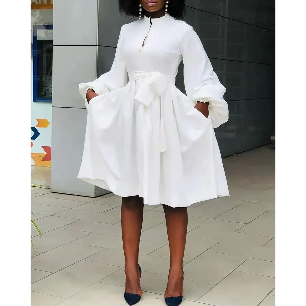 Elane Lantern Sleeve Midi Dress - White / s - St Vesti | All Dresses - Cocktail Dresses Formal Dresses + More.