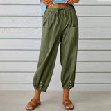 Eli Linen Blend Pants - Green / s - St Vesti | Plus Size