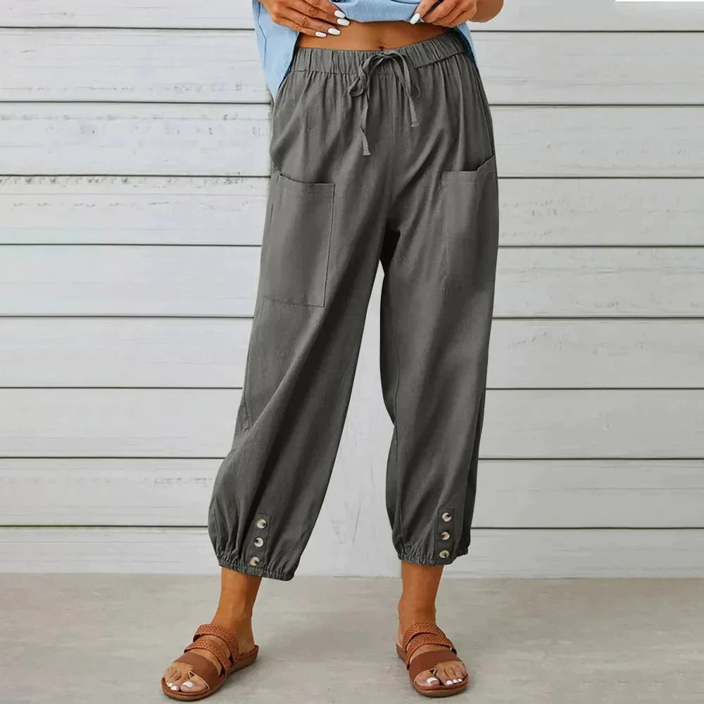 Eli Linen Blend Pants - Charcoal / s - St Vesti | Plus Size