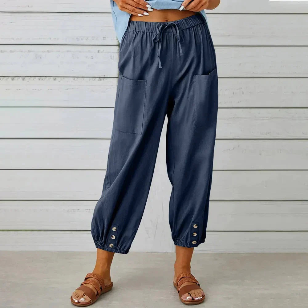 Eli Linen Blend Pants - Navy / s - St Vesti | Plus Size
