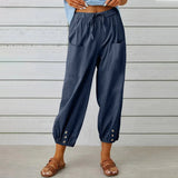 Eli Linen Blend Pants - Navy / s - St Vesti | Plus Size