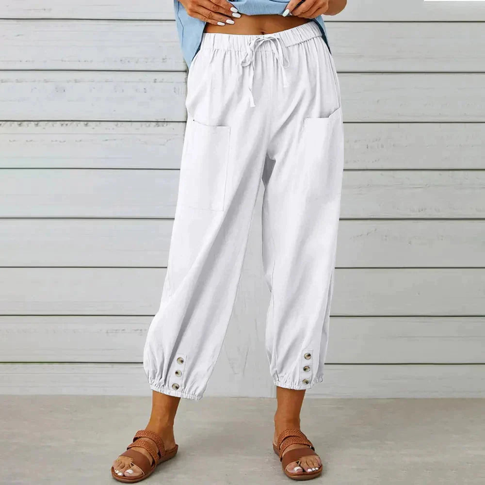Eli Linen Blend Pants - White / s - St Vesti | Plus Size