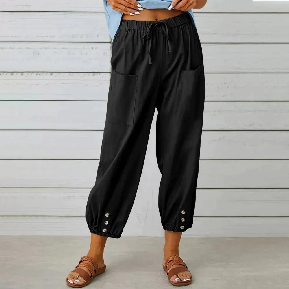Eli Linen Blend Pants - Black / s - St Vesti | Plus Size