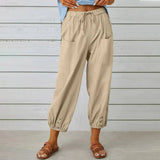 Eli Linen Blend Pants - Khaki / s - St Vesti | Plus Size