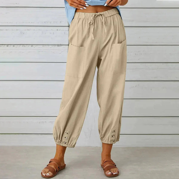 Eli Linen Blend Pants - Khaki / s - St Vesti | Plus Size