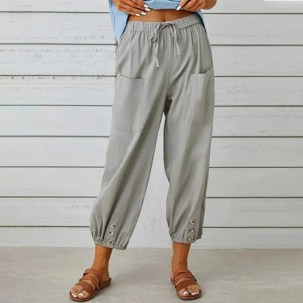 Eli Linen Blend Pants - Grey / s - St Vesti | Plus Size
