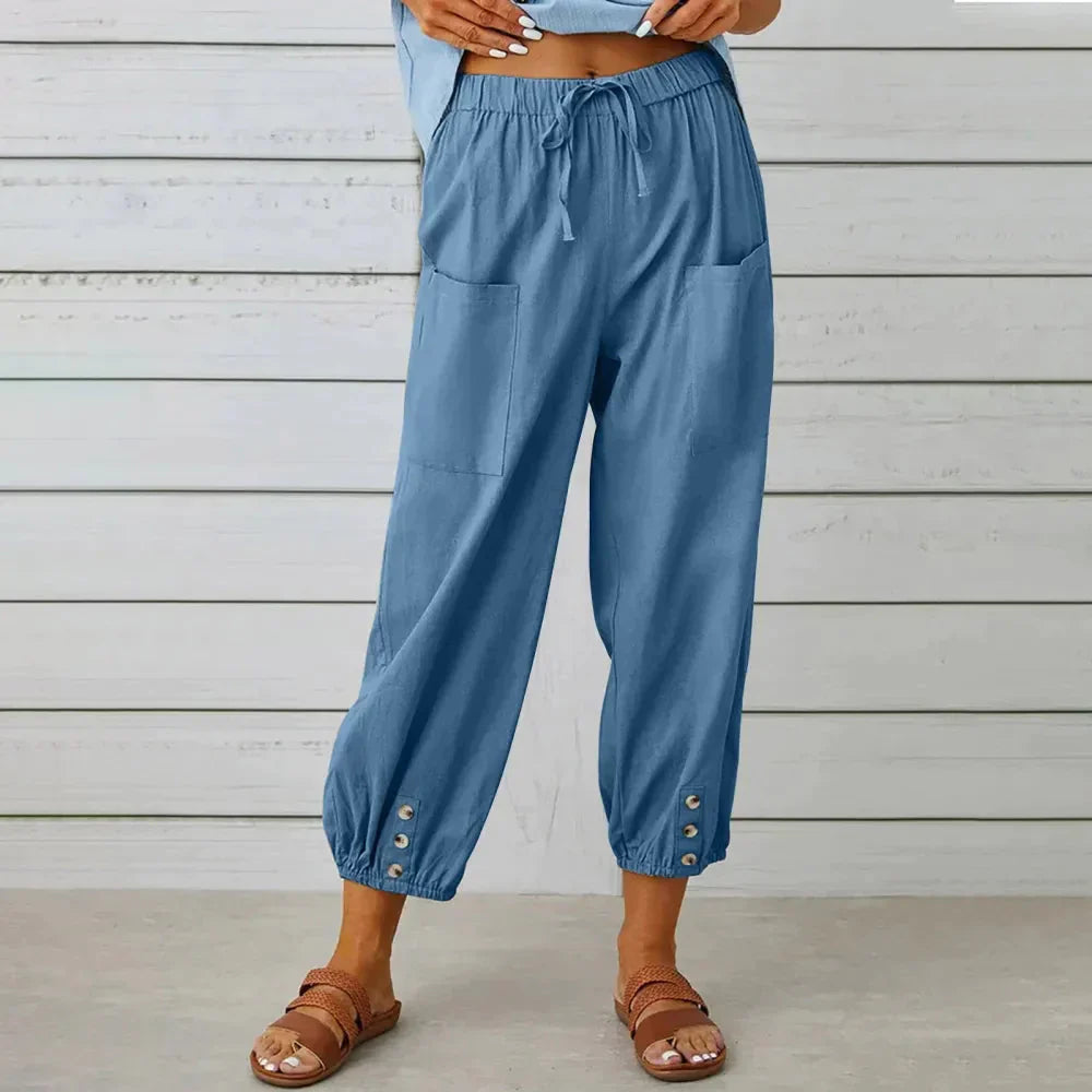 Eli Linen Blend Pants - Blue / s - St Vesti | Plus Size