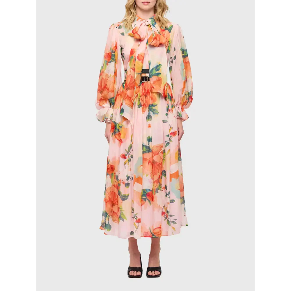 Elizabeth’s Lantern Sleeves & Waist Ruffle Maxi Dress - Pink / s - St Vesti | All Dresses - Cocktail Dresses Formal