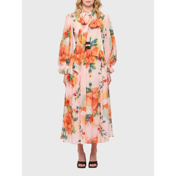 Elizabeth’s Lantern Sleeves & Waist Ruffle Maxi Dress - Pink / s - St Vesti | All Dresses - Cocktail Dresses Formal