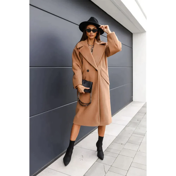 Ellie Double-breasted Long Woolen Coat - Khaki / 2xl - St Vesti | Coats & Jackets