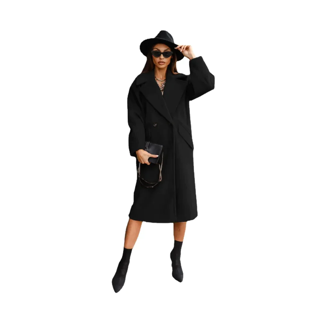 Ellie Double-breasted Long Woolen Coat - Black / 2xl - St Vesti | Coats & Jackets