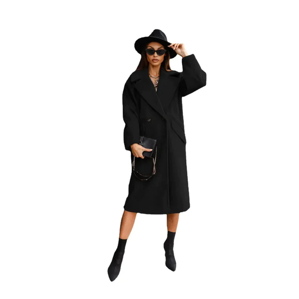 Ellie Double-breasted Long Woolen Coat - Black / 2xl - St Vesti | Coats & Jackets