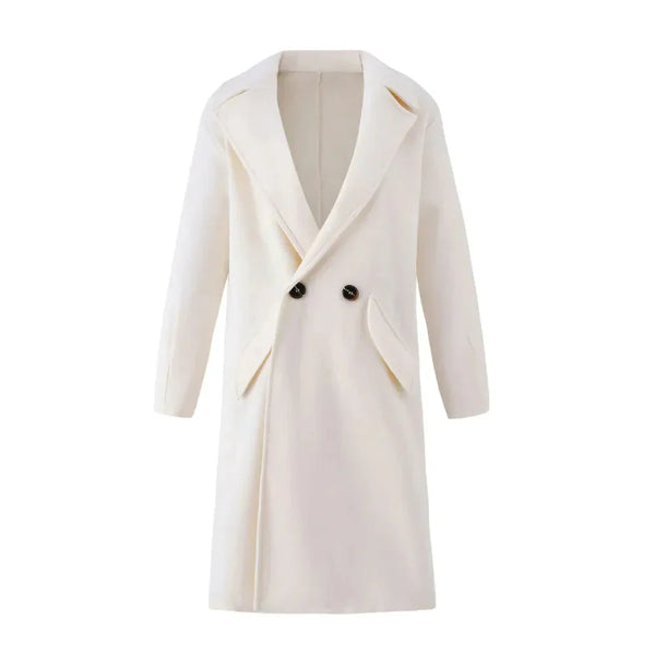 Ellie Double-breasted Long Woolen Coat - White / 2xl - St Vesti | Coats & Jackets